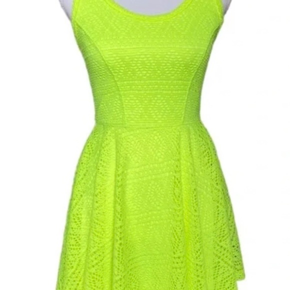 express neon yellow dress EXPRESS NEON COLORED SKATER DRESS -flare dress
